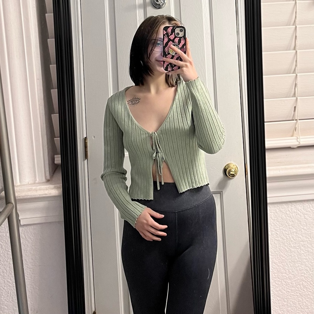 cute sage green tie top
